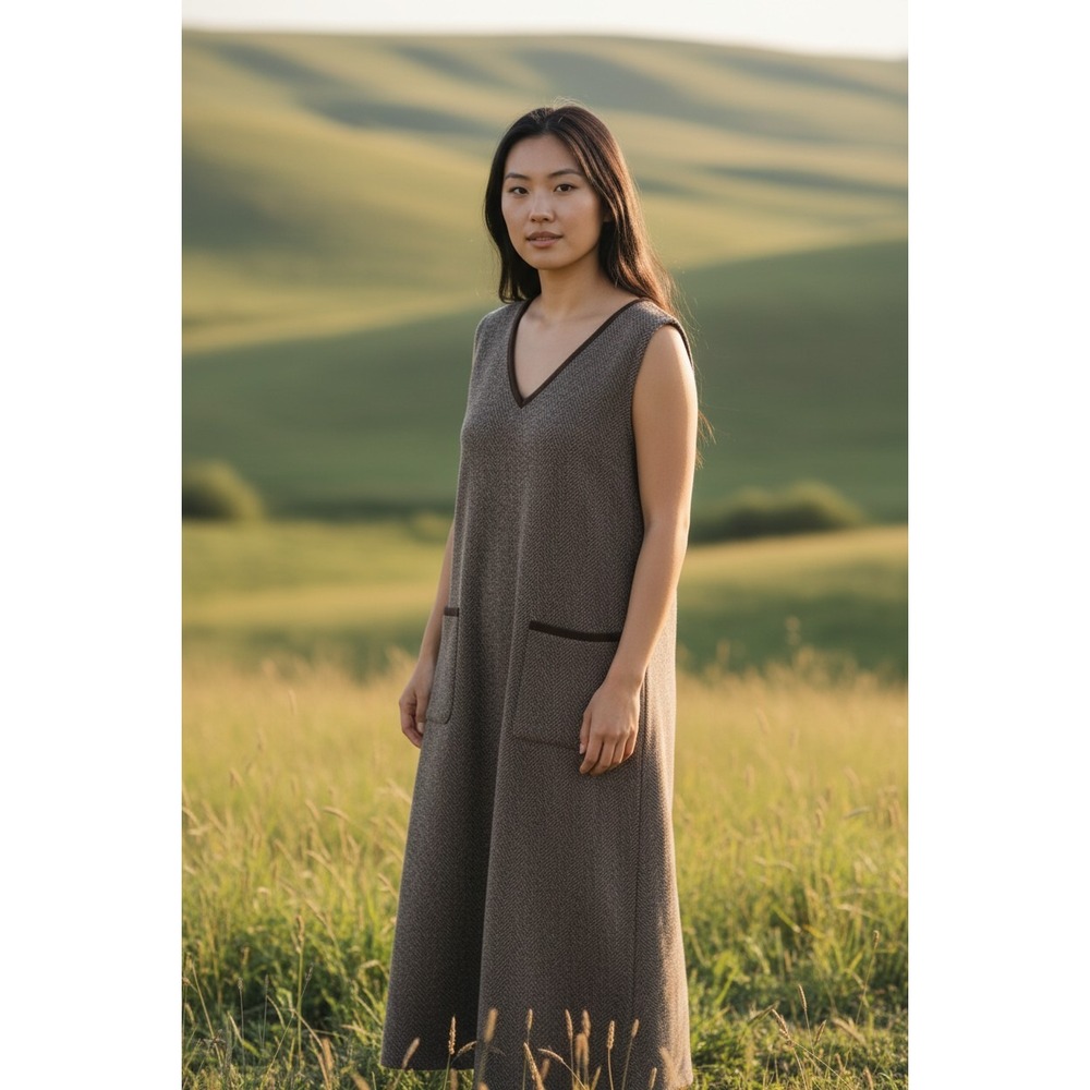White Stag Brown Sleeveless V Neck Maxi Dress with Pockets Size Small